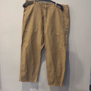 Nili Lotan Luna Linen Blend Pants Size 10 Beige Drop Crotch Baggy Trousers